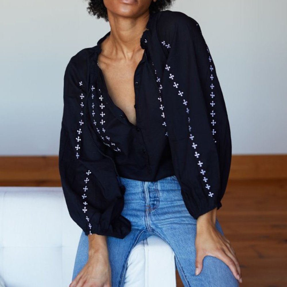 Emerson Fry Bardot Top — Embroidered Black
